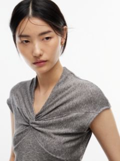 V-Neck Knot Front Cap Sleeve Top — Grey 3