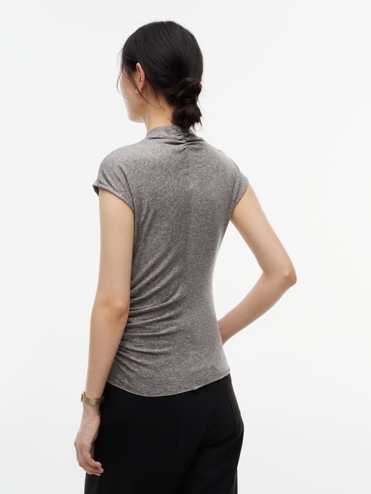 V-Neck Knot Front Cap Sleeve Top — Grey