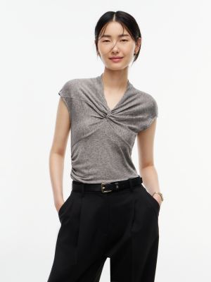 grey v-neck knot front cap sleeve top for women tommy hilfiger