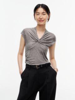 V-Neck Knot Front Cap Sleeve Top — Grey 1