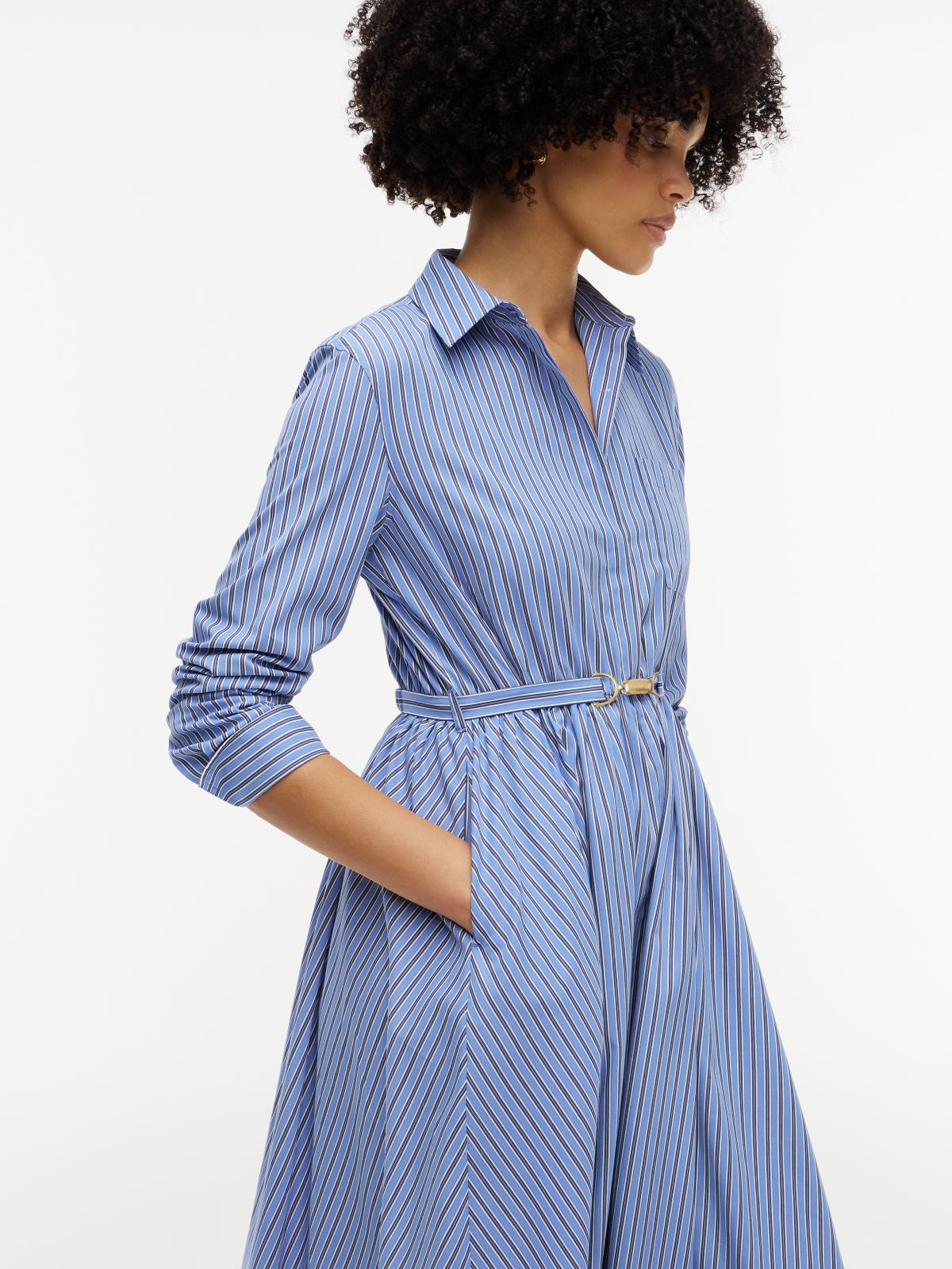 Belted Midi Shirt Dress — Blue
