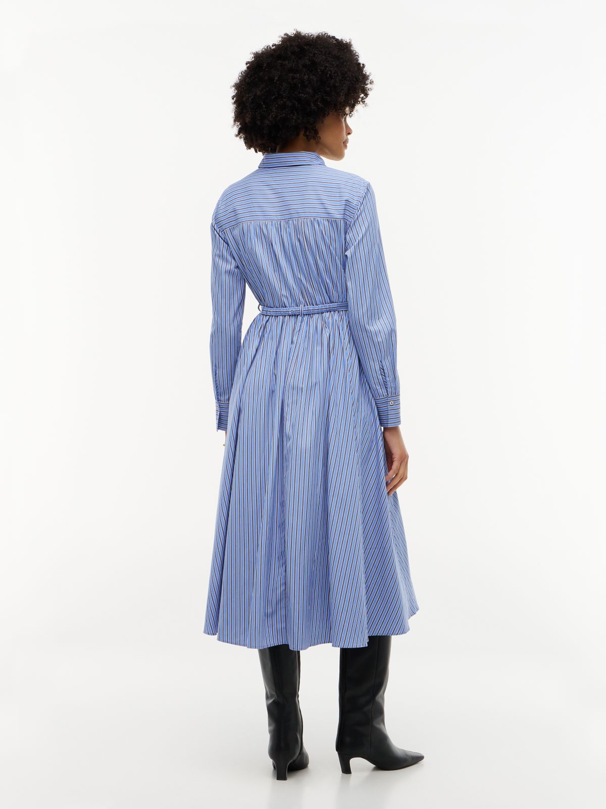 Belted Midi Shirt Dress — Blue