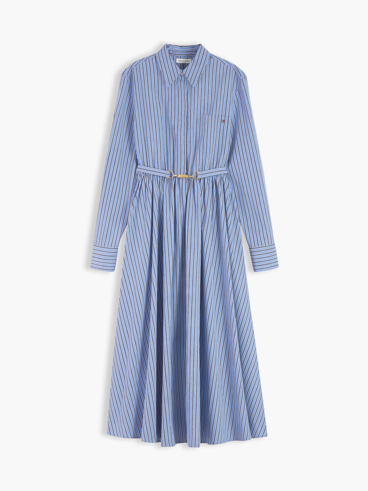 Belted Midi Shirt Dress — Blue