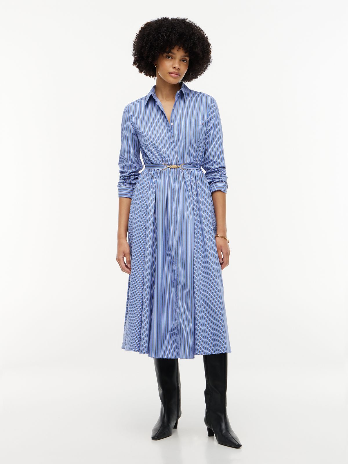 Belted Midi Shirt Dress — Blue