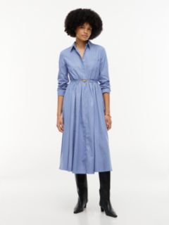 Belted Midi Shirt Dress — Blue 1