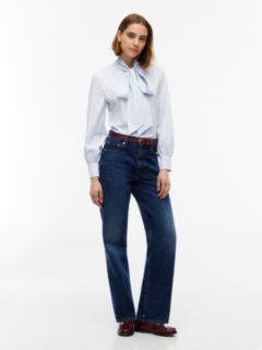 Tie Neck Logo Embroidery Poplin Shirt — White 2