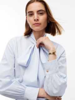 Tie Neck Logo Embroidery Poplin Shirt — White 3