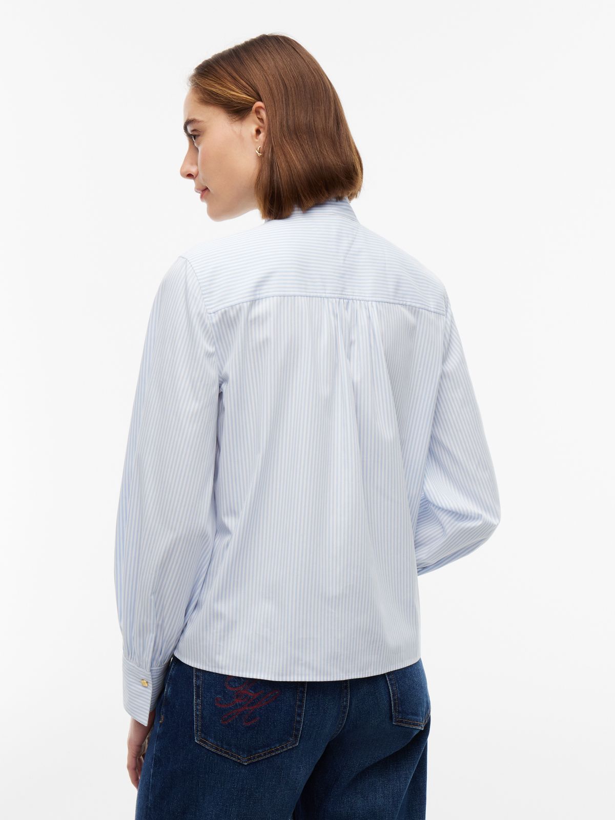 Tie Neck Logo Embroidery Poplin Shirt — White