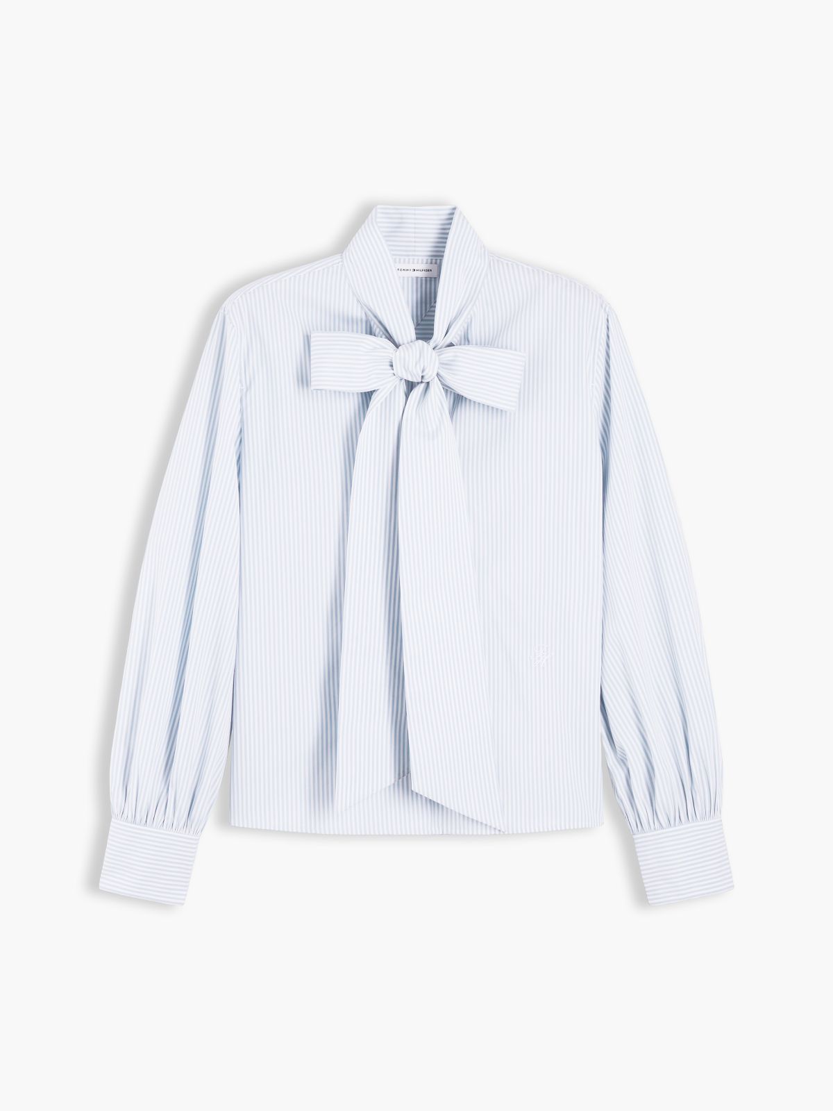 Tie Neck Logo Embroidery Poplin Shirt — White