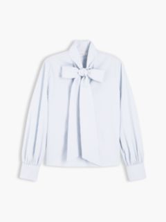 Tie Neck Logo Embroidery Poplin Shirt — White 5