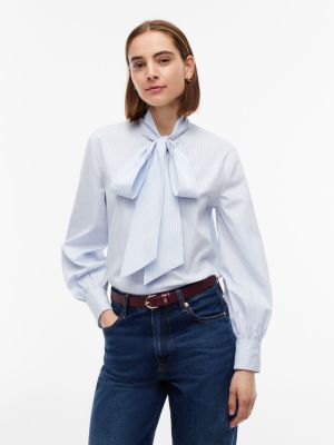 white tie neck logo embroidery poplin shirt for women tommy hilfiger