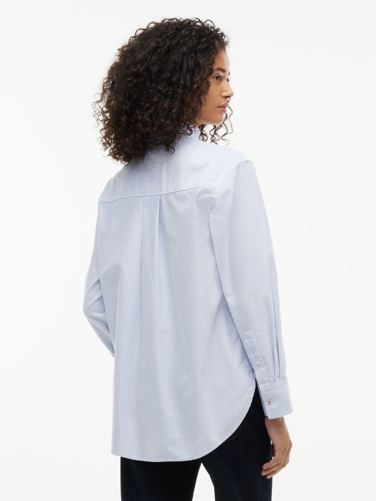 Ruffle Collar Yarn Dyed Oxford Shirt — Blue