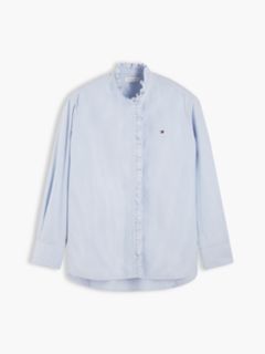 Ruffle Collar Yarn Dyed Oxford Shirt — Blue 5
