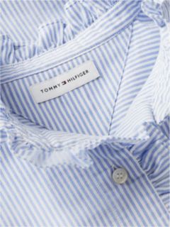 Ruffle Collar Yarn Dyed Oxford Shirt — Blue 6
