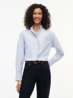 Ruffle Collar Yarn Dyed Oxford Shirt — Blue 1