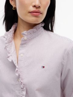 Ruffle Collar Yarn Dyed Oxford Shirt — White 3