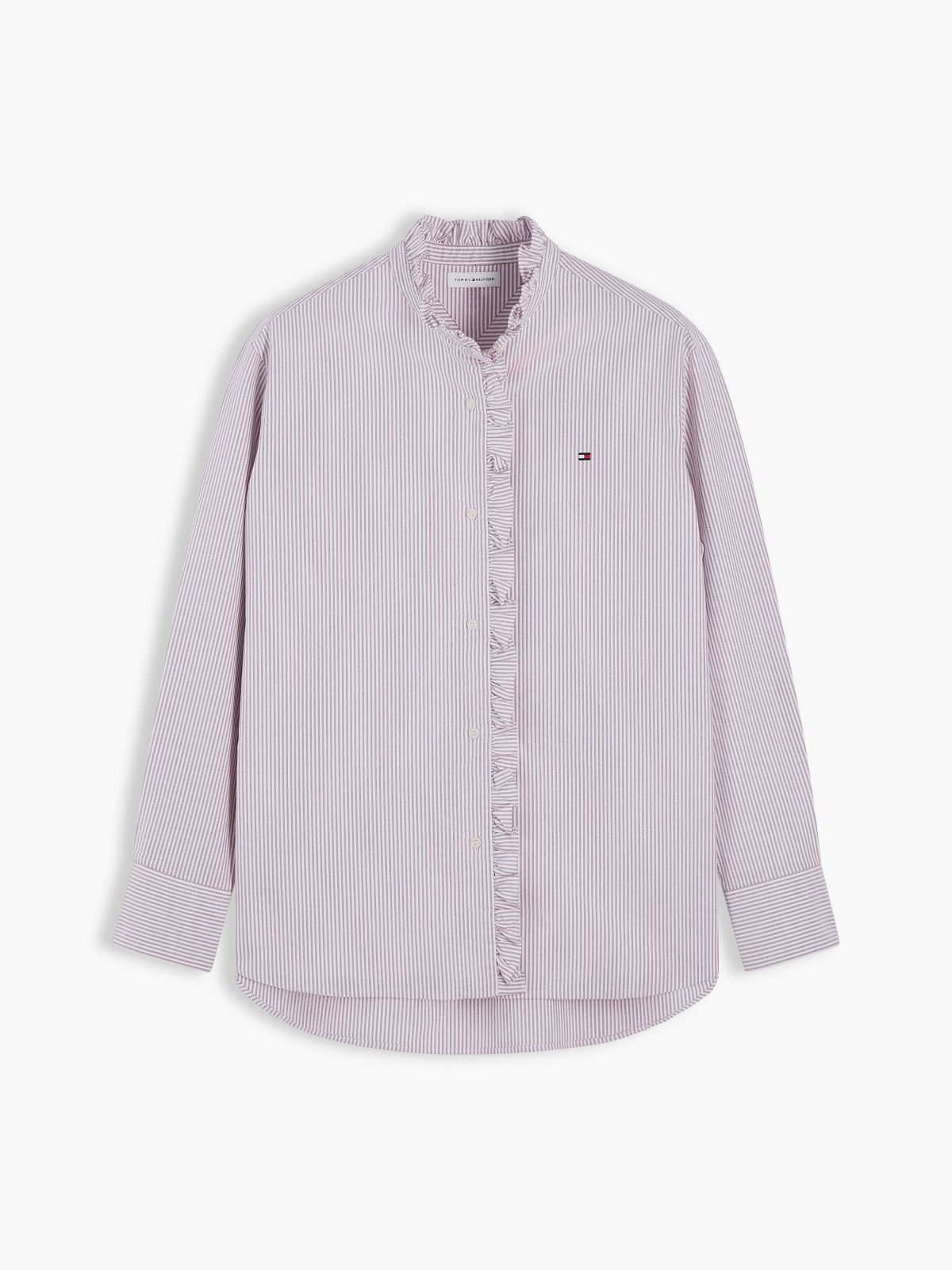 Ruffle Collar Yarn Dyed Oxford Shirt — White
