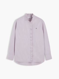 Ruffle Collar Yarn Dyed Oxford Shirt — White 5