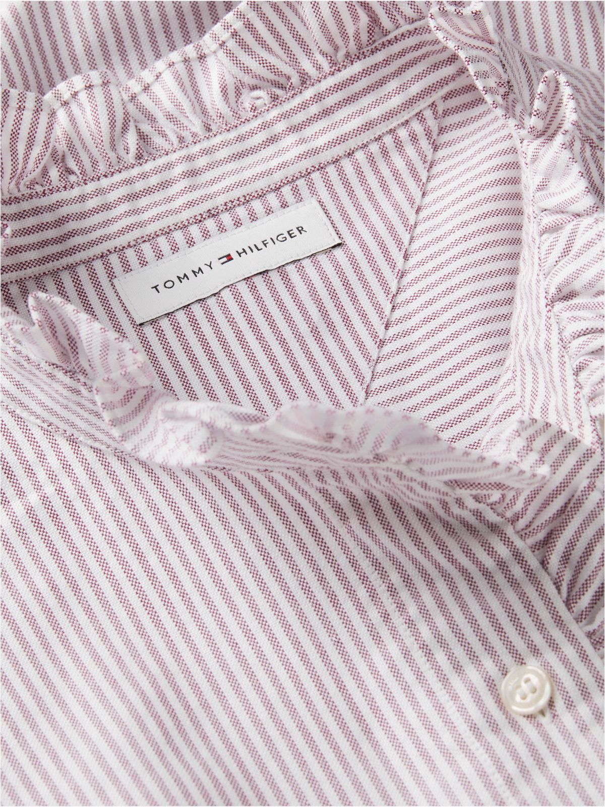 Ruffle Collar Yarn Dyed Oxford Shirt — White