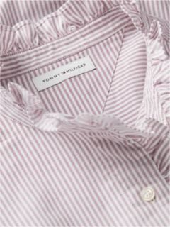 Ruffle Collar Yarn Dyed Oxford Shirt — White 6