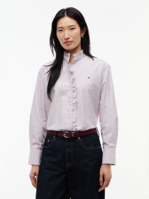 white ruffle collar yarn dyed oxford shirt for women tommy hilfiger