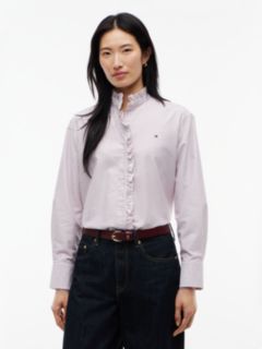 Ruffle Collar Yarn Dyed Oxford Shirt — White 1