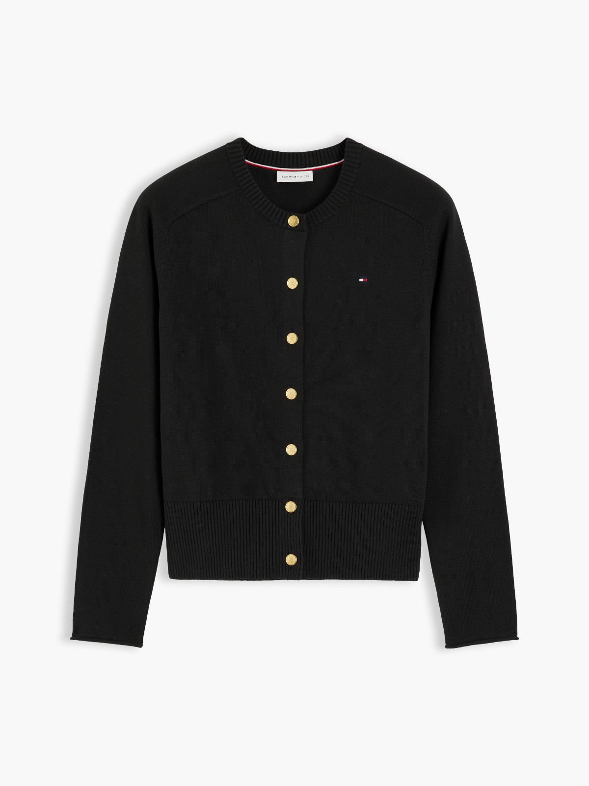 Slim Gold-Tone Button Jersey Cardigan — Black