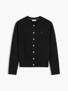 Slim Gold-Tone Button Jersey Cardigan — Black 5
