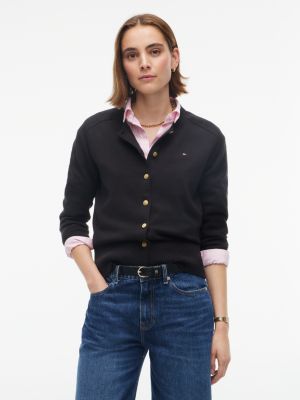 black slim gold-tone button jersey cardigan for women tommy hilfiger