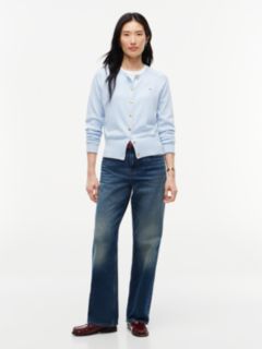 Slim Gold-Tone Button Jersey Cardigan — Blue 2