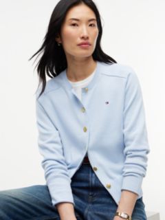 Slim Gold-Tone Button Jersey Cardigan — Blue 3