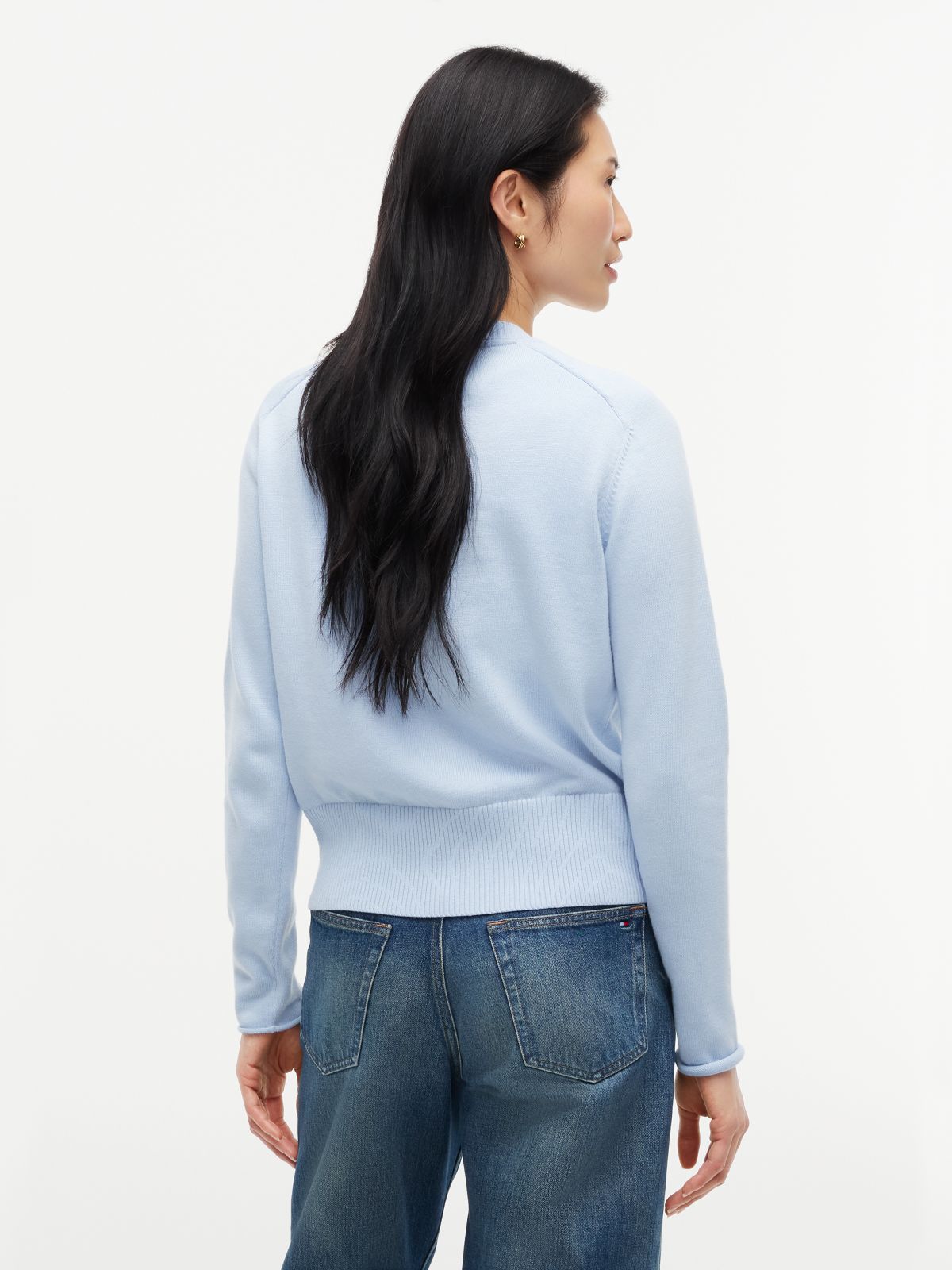 Slim Gold-Tone Button Jersey Cardigan — Blue