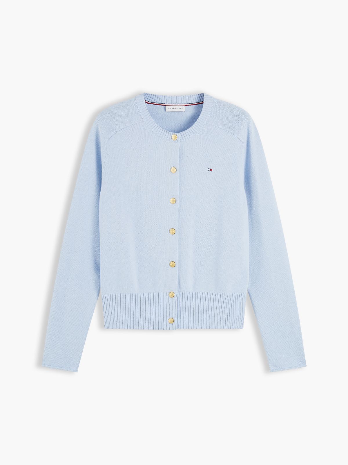 Slim Gold-Tone Button Jersey Cardigan — Blue