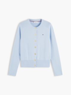 Slim Gold-Tone Button Jersey Cardigan — Blue 5
