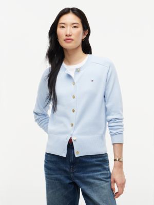 blue slim fit jersey vest met goudkleurige knopen voor dames - tommy hilfiger