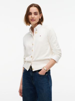 yellow slim gold-tone button jersey cardigan for women tommy hilfiger