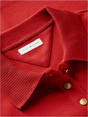 red slim fit gold-tone button polo shirt for women tommy hilfiger