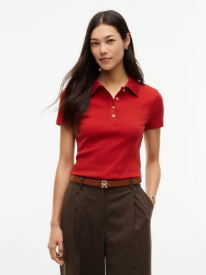 red slim fit gold-tone button polo shirt for women tommy hilfiger