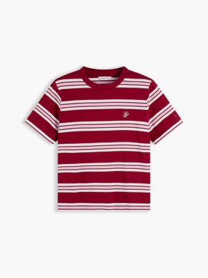 red rugby stripe logo embroidery relaxed t-shirt for women tommy hilfiger