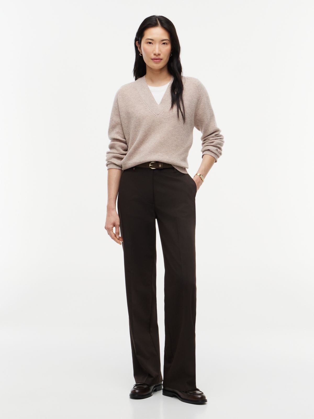 Pure Wool V-Neck Jumper — Brown