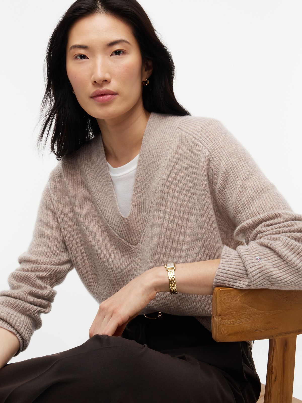 Pure Wool V-Neck Jumper — Brown