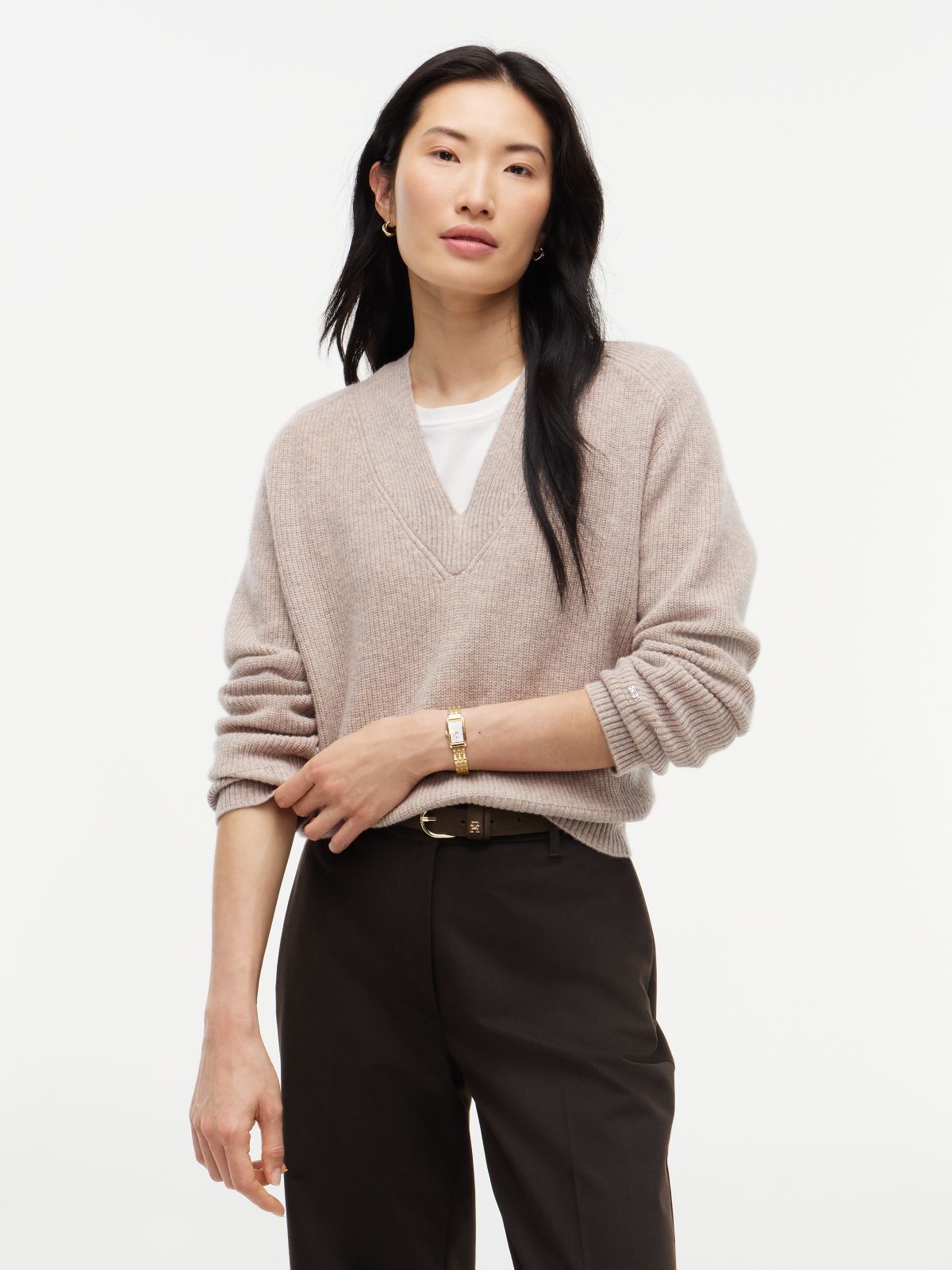 Pure Wool V-Neck Jumper — Brown