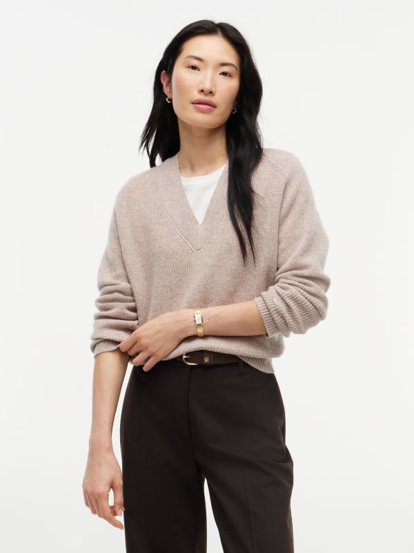 Pure Wool V-Neck Jumper — Brown