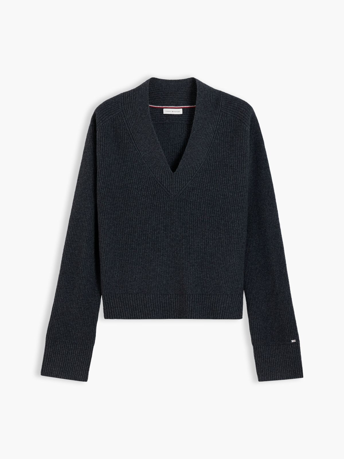 Pure Wool V-Neck Jumper — Grey