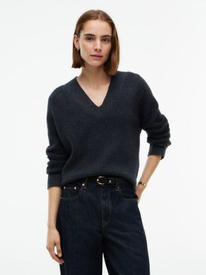grey pure wool v-neck jumper for women tommy hilfiger