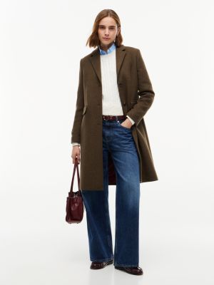 brown wool blend slim single breasted coat for women tommy hilfiger