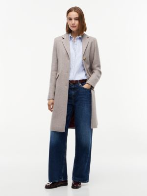 grey wool blend slim single breasted coat for women tommy hilfiger