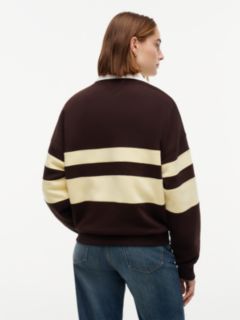 Gold-Tone Button Stripe Rugby Sweatshirt — Brown 4