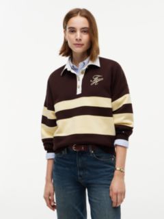 Gold-Tone Button Stripe Rugby Sweatshirt — Brown 1