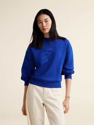 blue mock-neck-sweatshirt ais terry mit logo für damen - tommy hilfiger